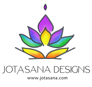 Jotasana Designs logo of a stained glass lotus 