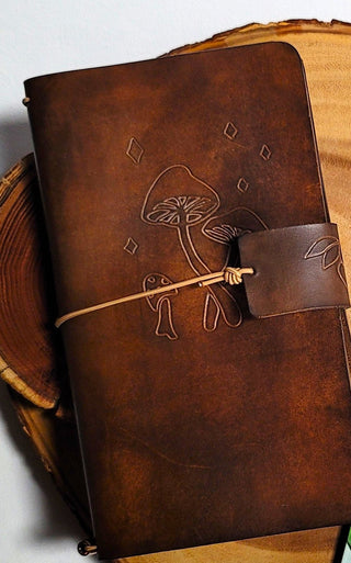 Mushrooms | Leather Notebook Cover | Coffee